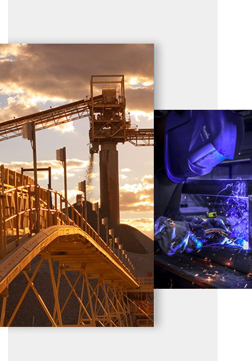 Two images of an industrial work site